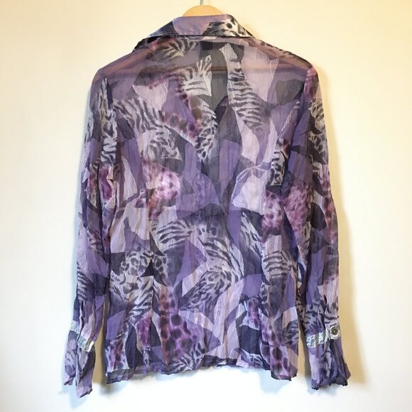 SE Stenau Purple Whimsigoth Floral & Animal Print Button Down Shirt - Picture 2 of 16